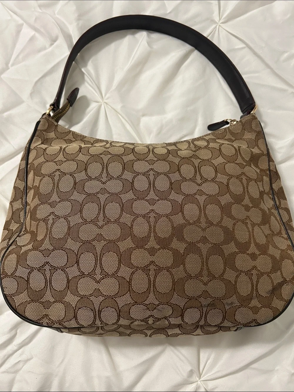 Coach Brown Signature Jacquard Hobo with Dark Brown Leather Trim - Picture 2 of 7